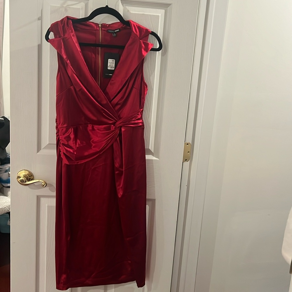 Satin midi dress twist waist